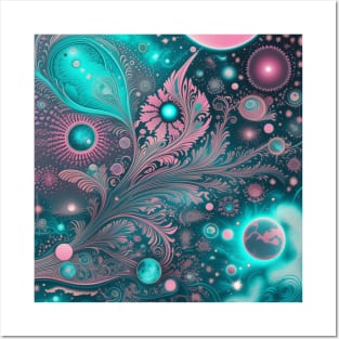 Other Worldly Designs- nebulas, stars, galaxies, planets with feathers Posters and Art